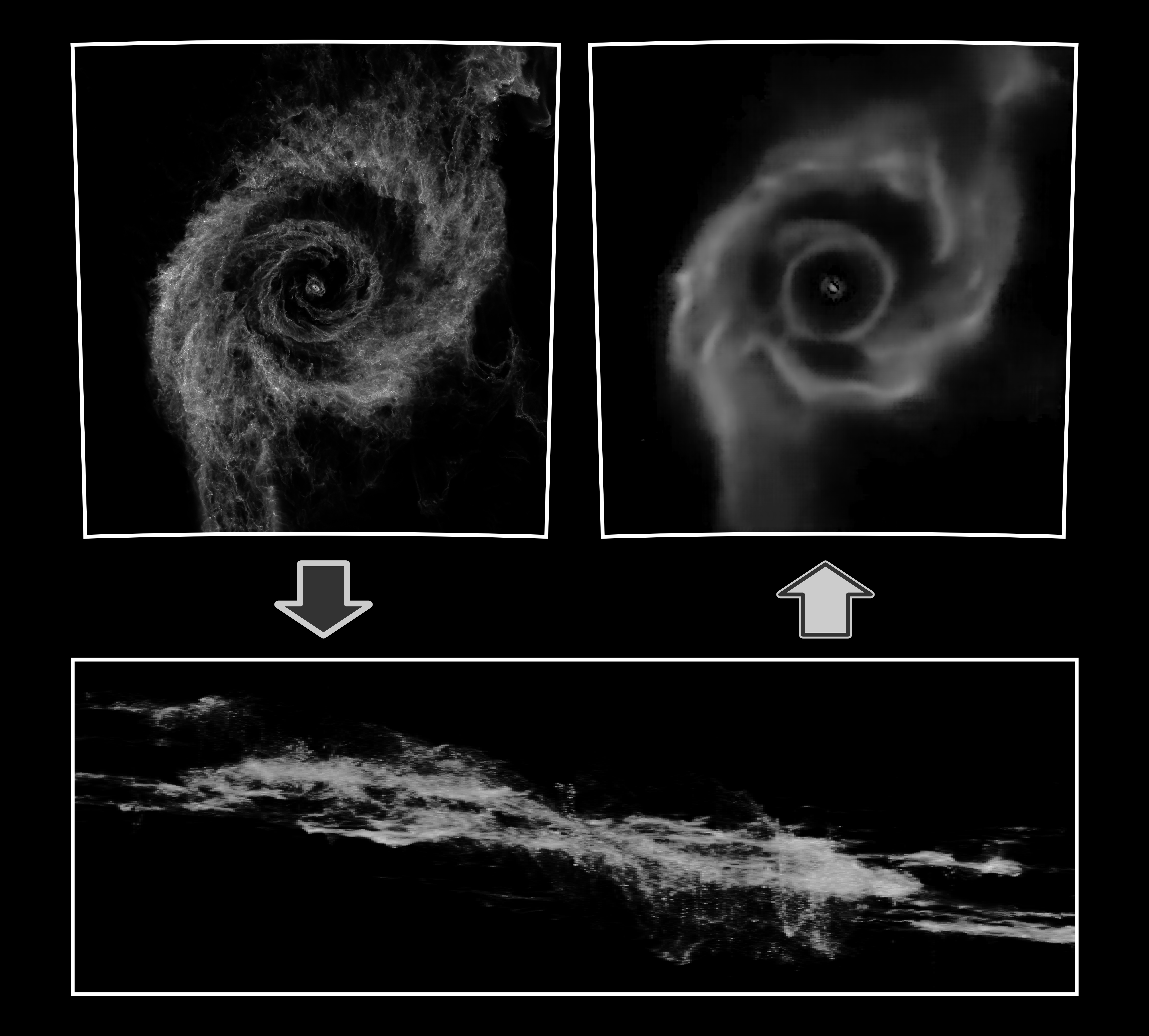 Placeholder research figure showing synthetic radio astronomy image transformations